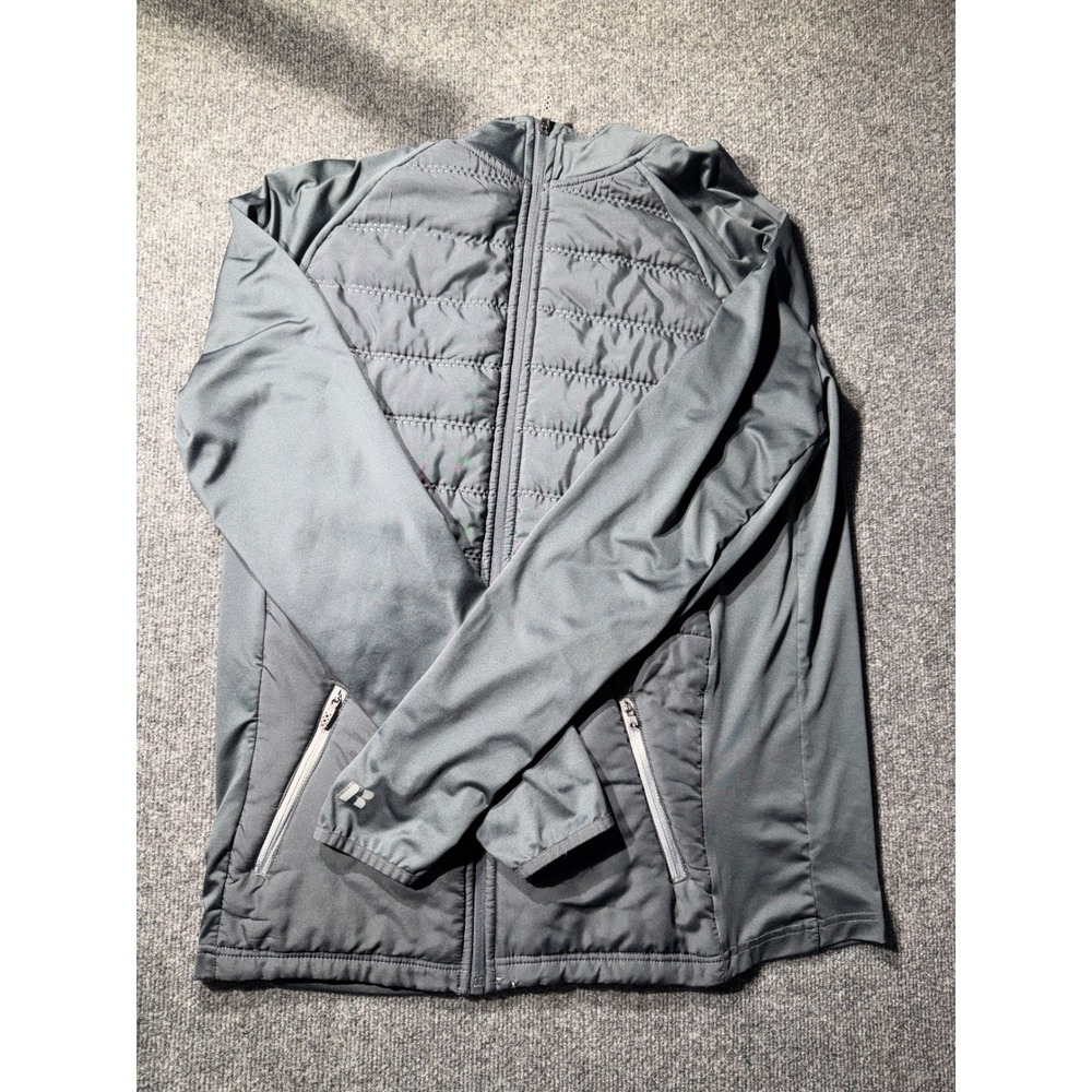 Russell Mens Dri-Power 360 Hybrid Training Jacket Gray Quilted Full Zip Large